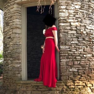 Two piece red prom dress